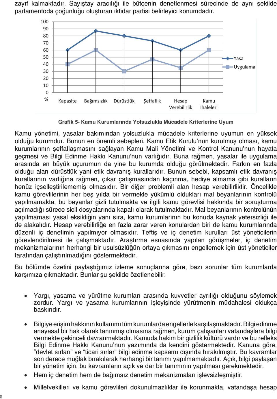 yönetimi, yasalar bakımından yolsuzlukla mücadele kriterlerine uyumun en yüksek olduğu kurumdur.