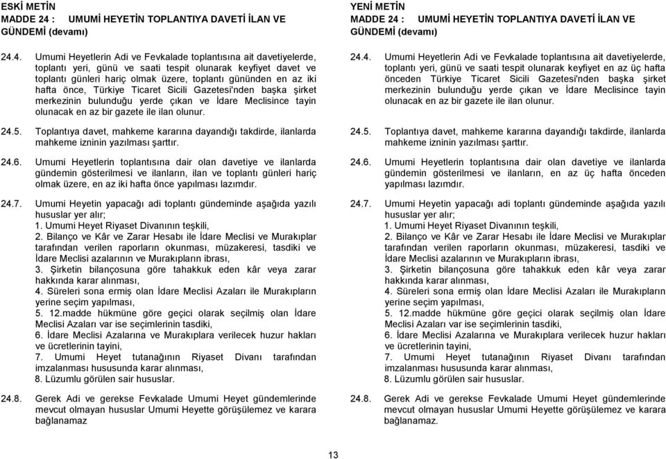 4. Umumi Heyetlerin Adi ve Fevkalade toplantısına ait davetiyelerde, toplantı yeri, günü ve saati tespit olunarak keyfiyet davet ve toplantı günleri hariç olmak üzere, toplantı gününden en az iki