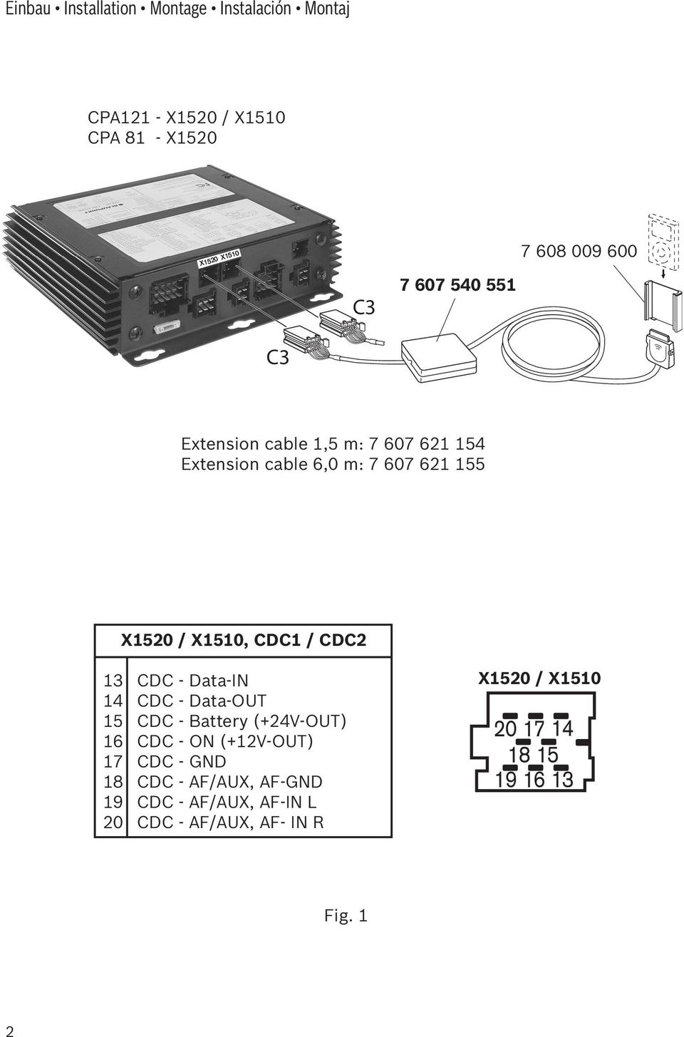 CDC1 / CDC2 13 CDC - Data-IN 14 CDC - Data-OUT 15 CDC - Battery (+24V-OUT) 16 CDC - ON (+12V-OUT) 17 CDC - GND