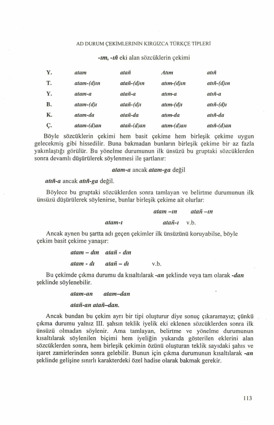 atam-da atan-da atım-da atın-da Ç- atam-(d)an atan-(d)an atım-(d)an atın-(d)aıı Böyle sözcüklerin çekimi hem basit çekime hem birleşik çekime uygun gelecekm iş gibi hissedilir.