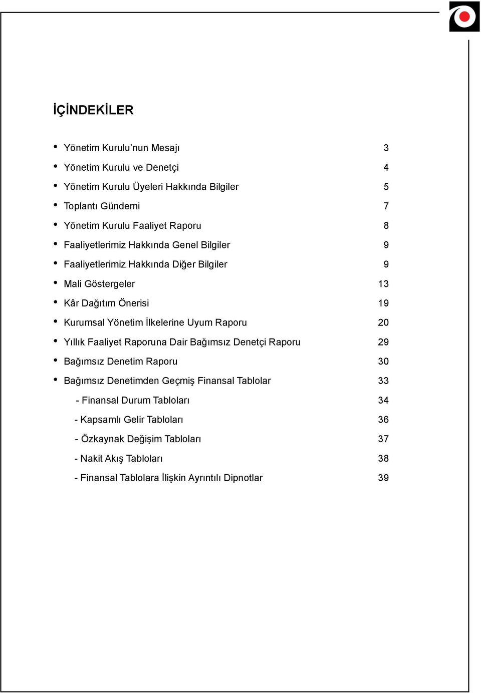 İlkelerine Uyum Raporu 20 Yıllık Faaliyet Raporuna Dair Bağımsız Denetçi Raporu 29 Bağımsız Denetim Raporu 30 Bağımsız Denetimden Geçmiş Finansal Tablolar 33