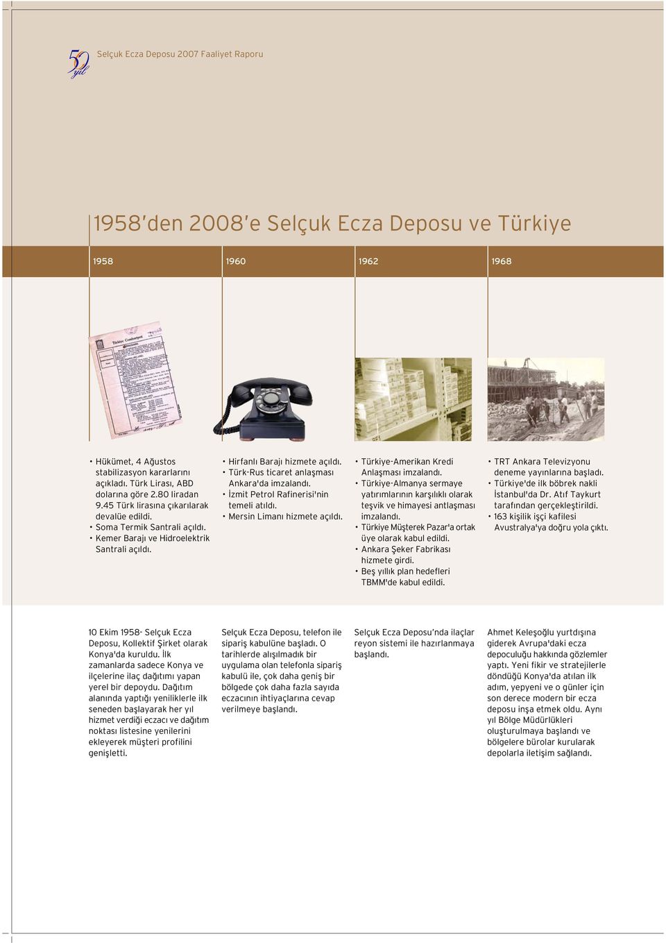 Türk-Rus ticaret anlaflmas Ankara'da imzaland. zmit Petrol Rafinerisi'nin temeli at ld. Mersin Liman hizmete aç ld. Türkiye-Amerikan Kredi Anlaflmas imzaland.