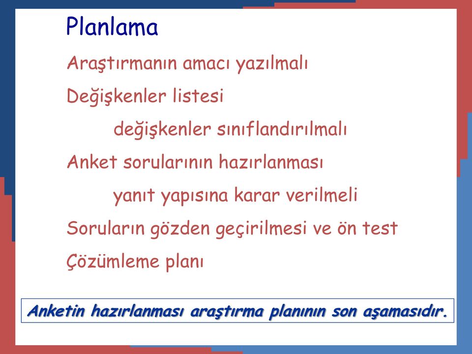 yanıt yapısına karar verilmeli Soruların gözden geçirilmesi ve ön