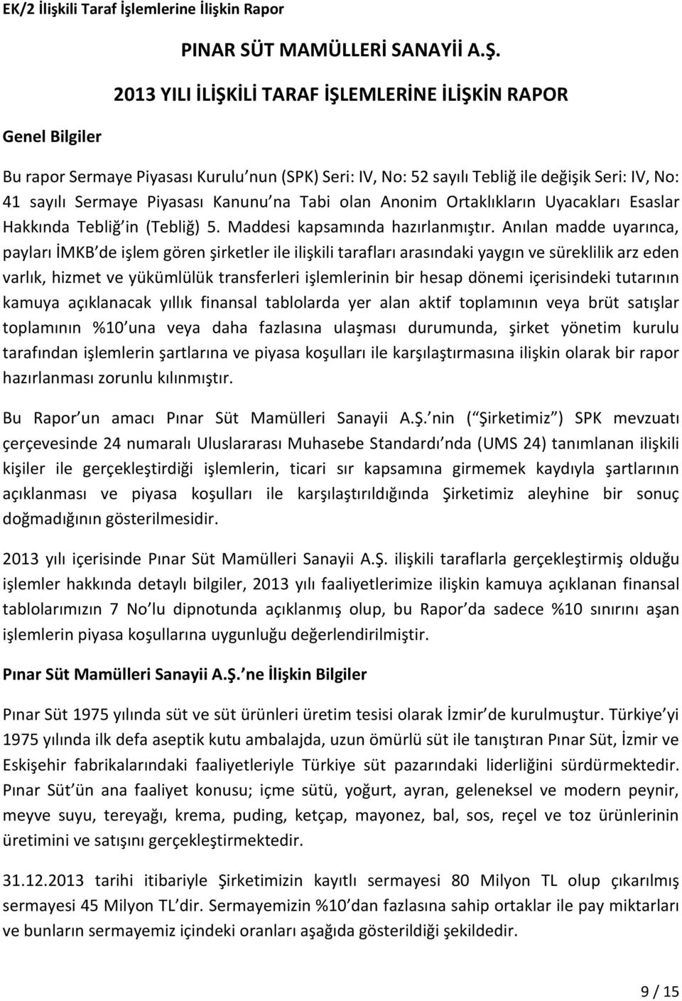 Anonim Ortaklıkların Uyacakları Esaslar Hakkında Tebliğ in (Tebliğ) 5. Maddesi kapsamında hazırlanmıştır.