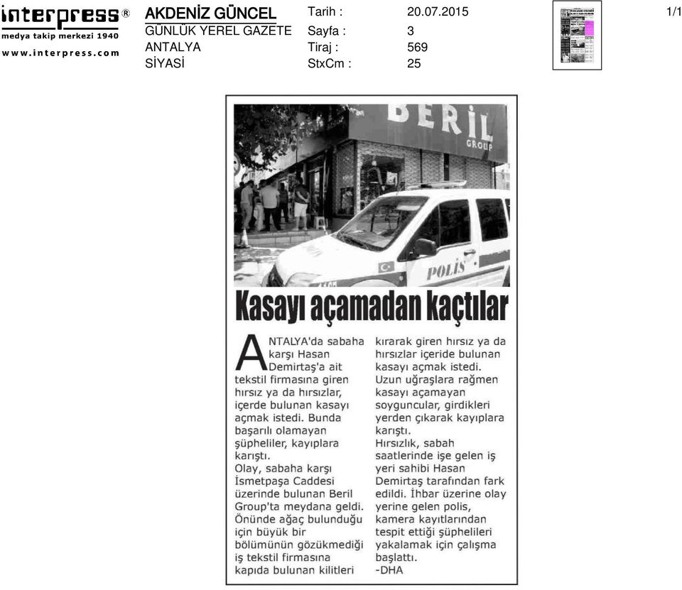 GAZETE Sayfa : 3 ANTALYA