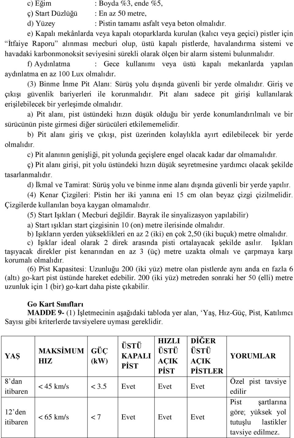 seviyesini sürekli olarak ölçen bir alarm sistemi bulunmalıdır. f) Aydınlatma : Gece kullanımı veya üstü kapalı mekanlarda yapılan aydınlatma en az 100 Lux olmalıdır.