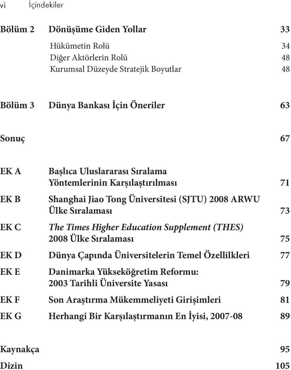 Sıralaması 73 The Times Higher Education Supplement (THES) 2008 Ülke Sıralaması 75 EK D Dünya Çapında Üniversitelerin Temel Özellilkleri 77 EK E Danimarka