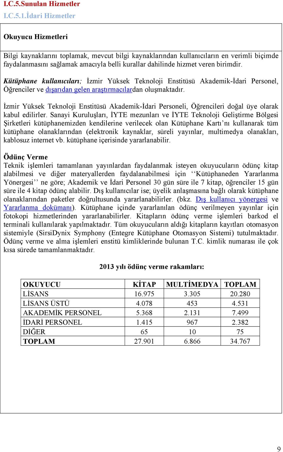 birimdir. Kütüphane kullanıcıları; İzmir Yüksek Teknoloji Enstitüsü Akademik-İdari Personel, Öğrenciler ve dışarıdan gelen araştırmacılardan oluşmaktadır.