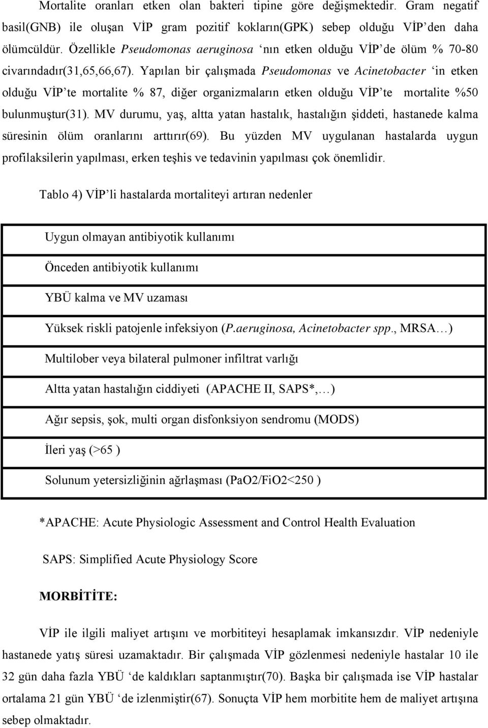 Yapılan bir çalışmada Pseudomonas ve Acinetobacter in etken olduğu VİP te mortalite % 87, diğer organizmaların etken olduğu VİP te mortalite %50 bulunmuştur(31).