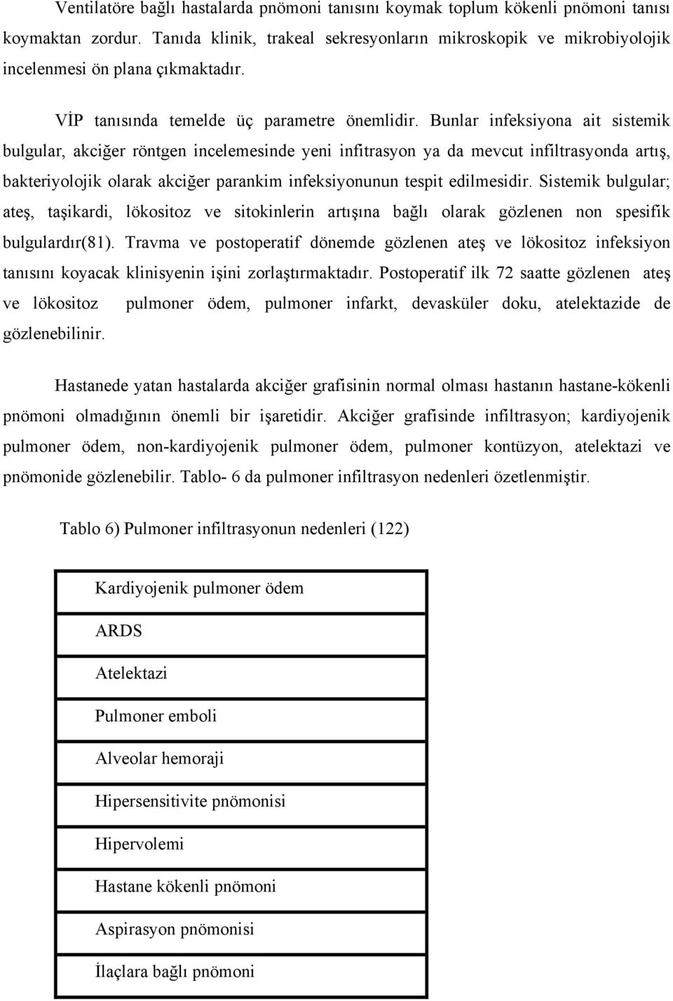 Bunlar infeksiyona ait sistemik bulgular, akciğer röntgen incelemesinde yeni infitrasyon ya da mevcut infiltrasyonda artış, bakteriyolojik olarak akciğer parankim infeksiyonunun tespit edilmesidir.