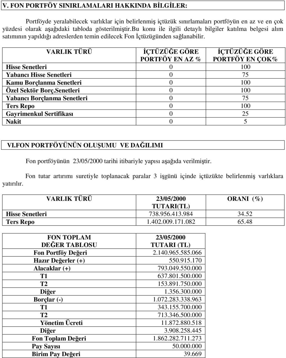 VARLIK TÜRÜ ĐÇTÜZÜĞE GÖRE PORTFÖY EN AZ % ĐÇTÜZÜĞE GÖRE PORTFÖY EN ÇOK% Hisse Senetleri 0 100 Yabancı Hisse Senetleri 0 75 Kamu Borçlanma Senetleri 0 100 Özel Sektör Borç.