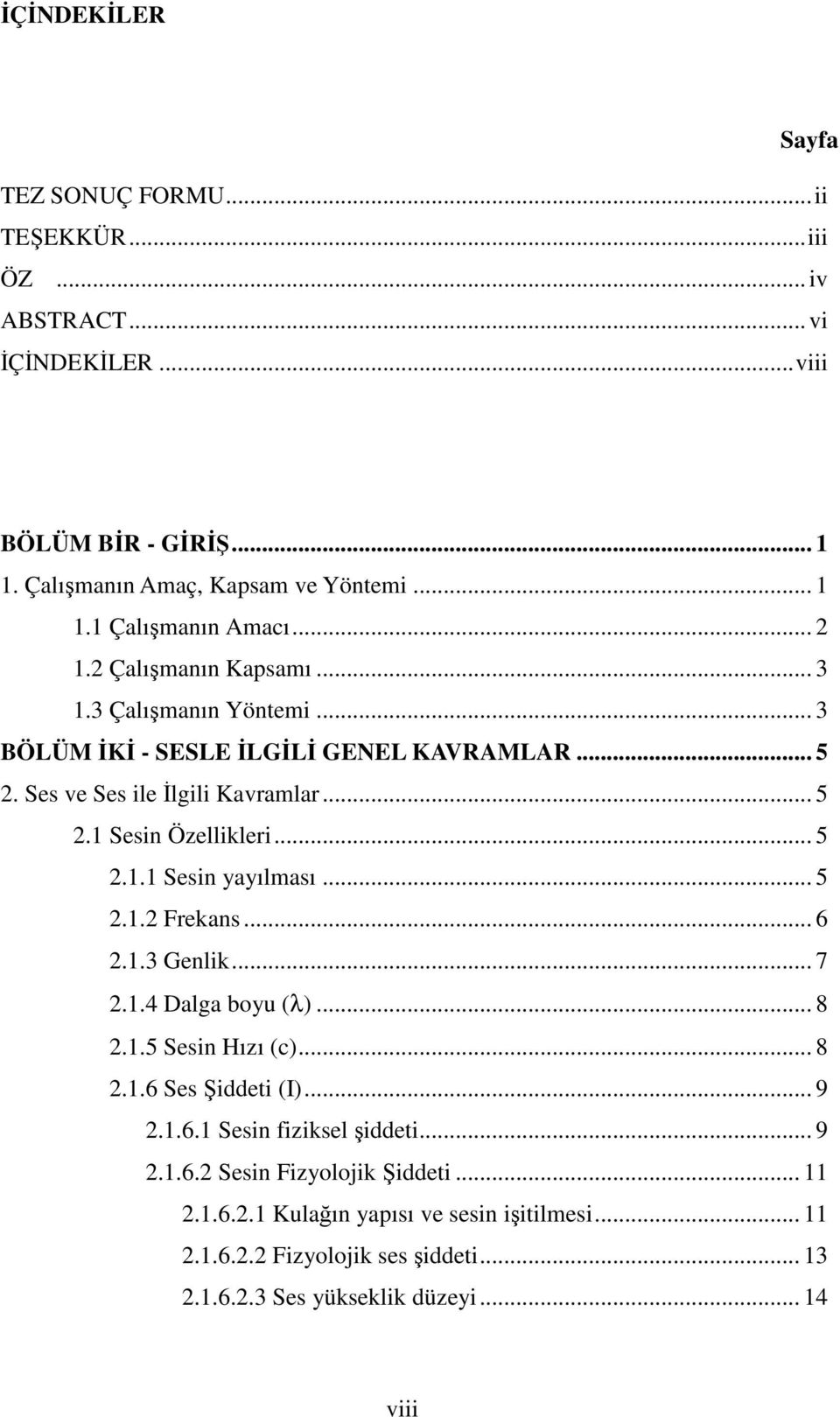 .. 5 2.1.2 Frekans... 6 2.1.3 Genlik... 7 2.1.4 Dalga boyu (λ)... 8 2.1.5 Sesin Hızı (c)... 8 2.1.6 Ses iddeti (I)... 9 2.1.6.1 Sesin fiziksel iddeti... 9 2.1.6.2 Sesin Fizyolojik iddeti.