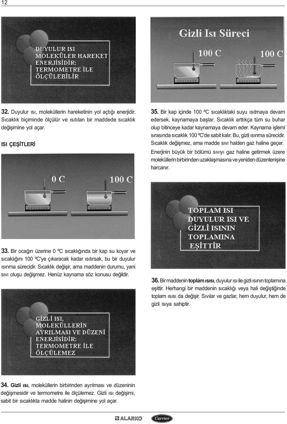 Kaynama iþlemi sýrasýnda sýcaklýk 100 ºC'de sabit kalýr. Bu, gizli ýsýnma sürecidir. Sýcaklýk deðiþmez, ama madde sývý halden gaz haline geçer.