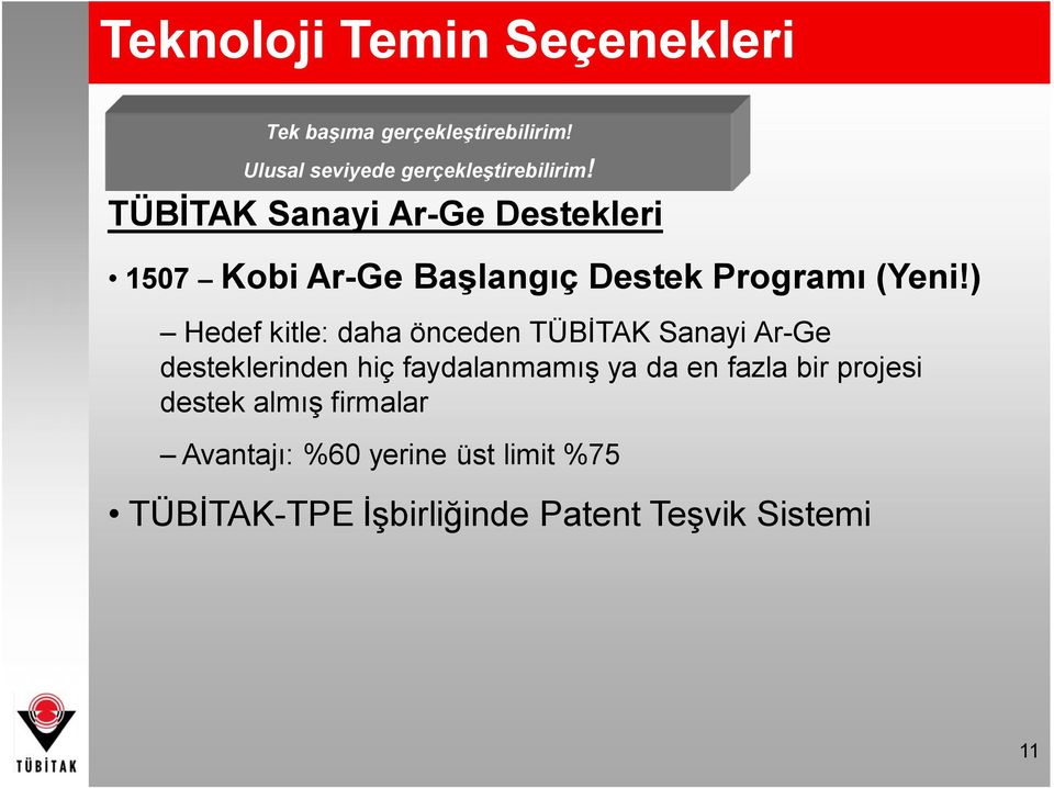 ) Hedef kitle: daha önceden TÜBİTAK Sanayi Ar-Ge desteklerinden hiç faydalanmamış ya da en fazla