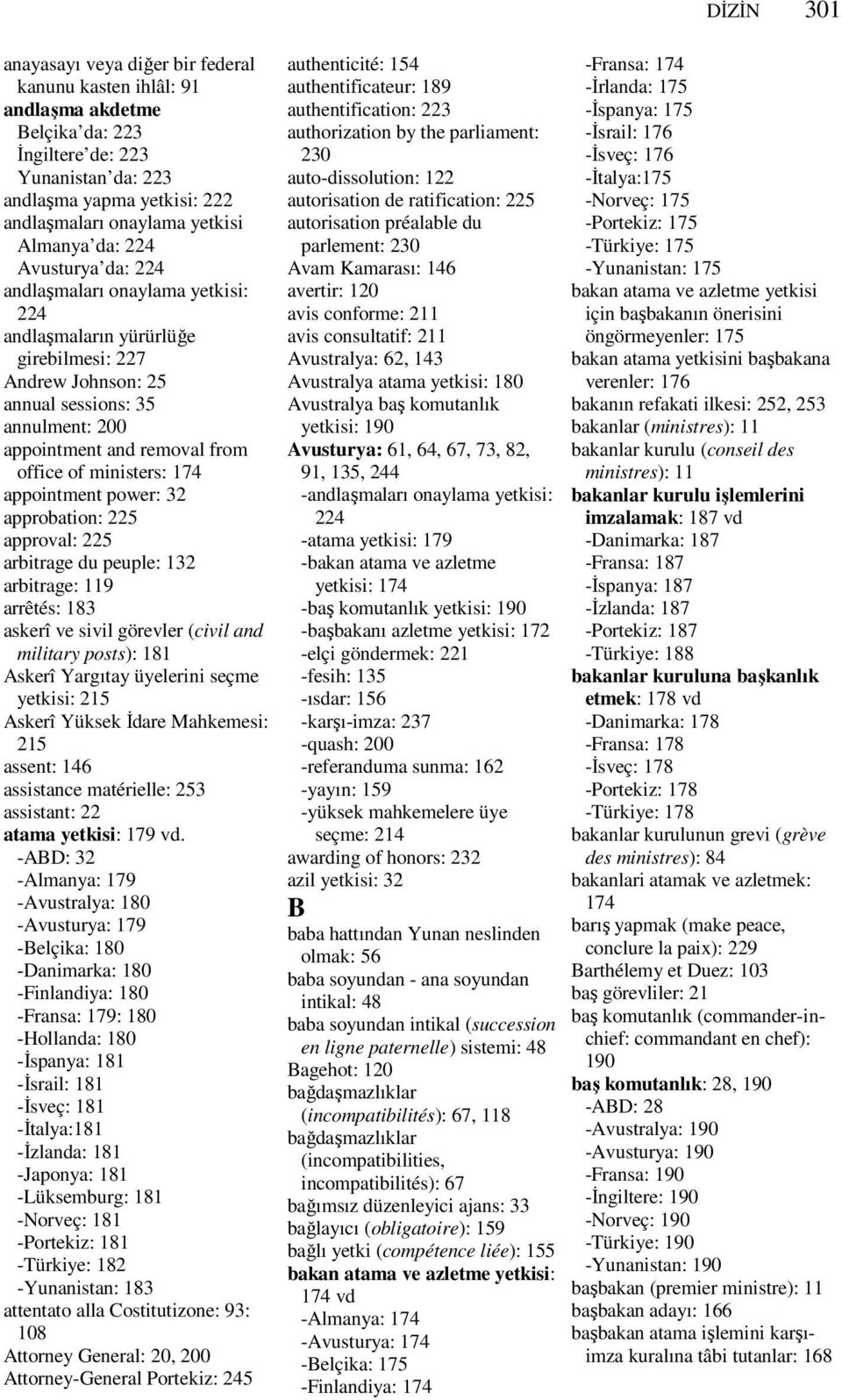 ministers: 174 appointment power: 32 approbation: 225 approval: 225 arbitrage du peuple: 132 arbitrage: 119 arrêtés: 183 askerî ve sivil görevler (civil and military posts): 181 Askerî Yargıtay