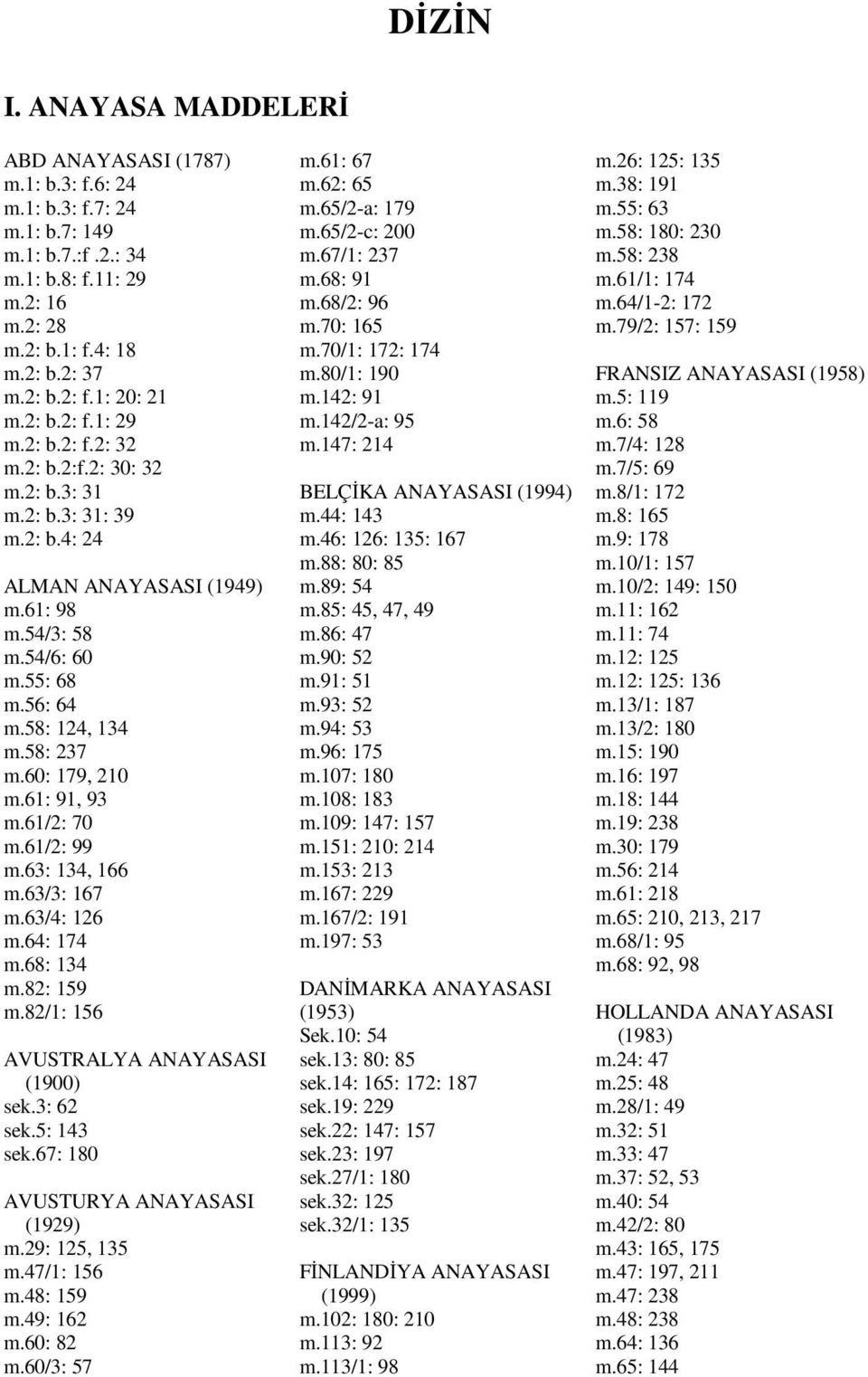 58: 237 m.60: 179, 210 m.61: 91, 93 m.61/2: 70 m.61/2: 99 m.63: 134, 166 m.63/3: 167 m.63/4: 126 m.64: 174 m.68: 134 m.82: 159 m.82/1: 156 AVUSTRALYA ANAYASASI (1900) sek.3: 62 sek.5: 143 sek.