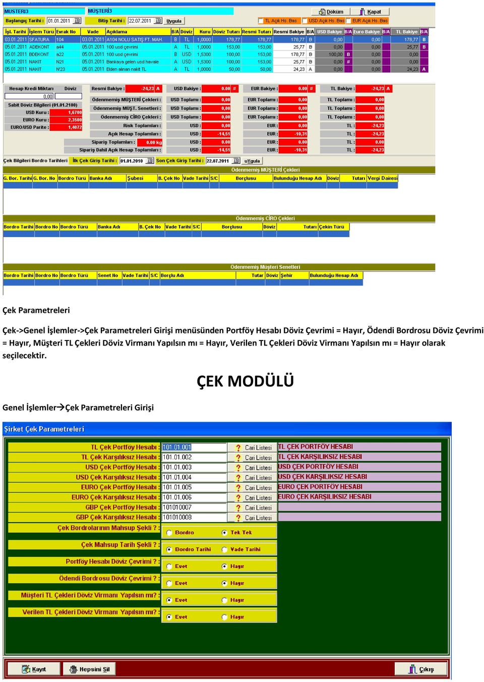 Çekleri Döviz Virmanı Yapılsın mı = Hayır, Verilen TL Çekleri Döviz Virmanı