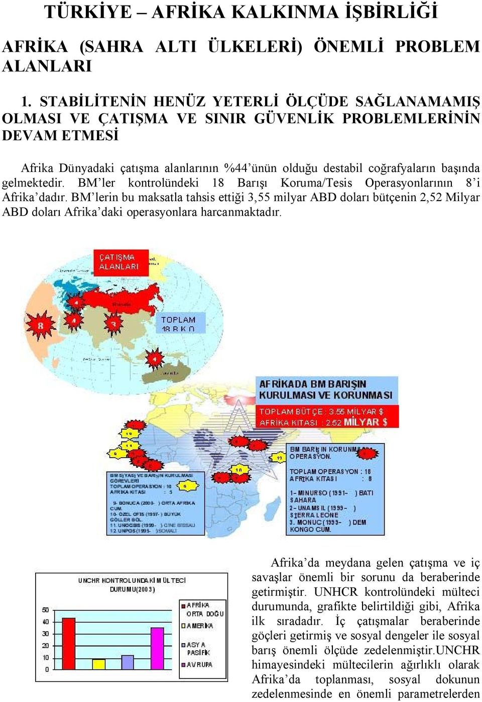 gelmektedir. BM ler kontrolündeki 18 Barışı Koruma/Tesis Operasyonlarının 8 i Afrika dadır.