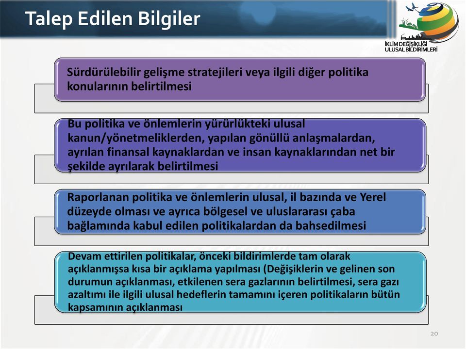 ve ayrıca bölgesel ve uluslararası çaba bağlamında kabul edilen politikalardan da bahsedilmesi Devam ettirilen politikalar, önceki bildirimlerde tam olarak açıklanmışsa kısa bir açıklama