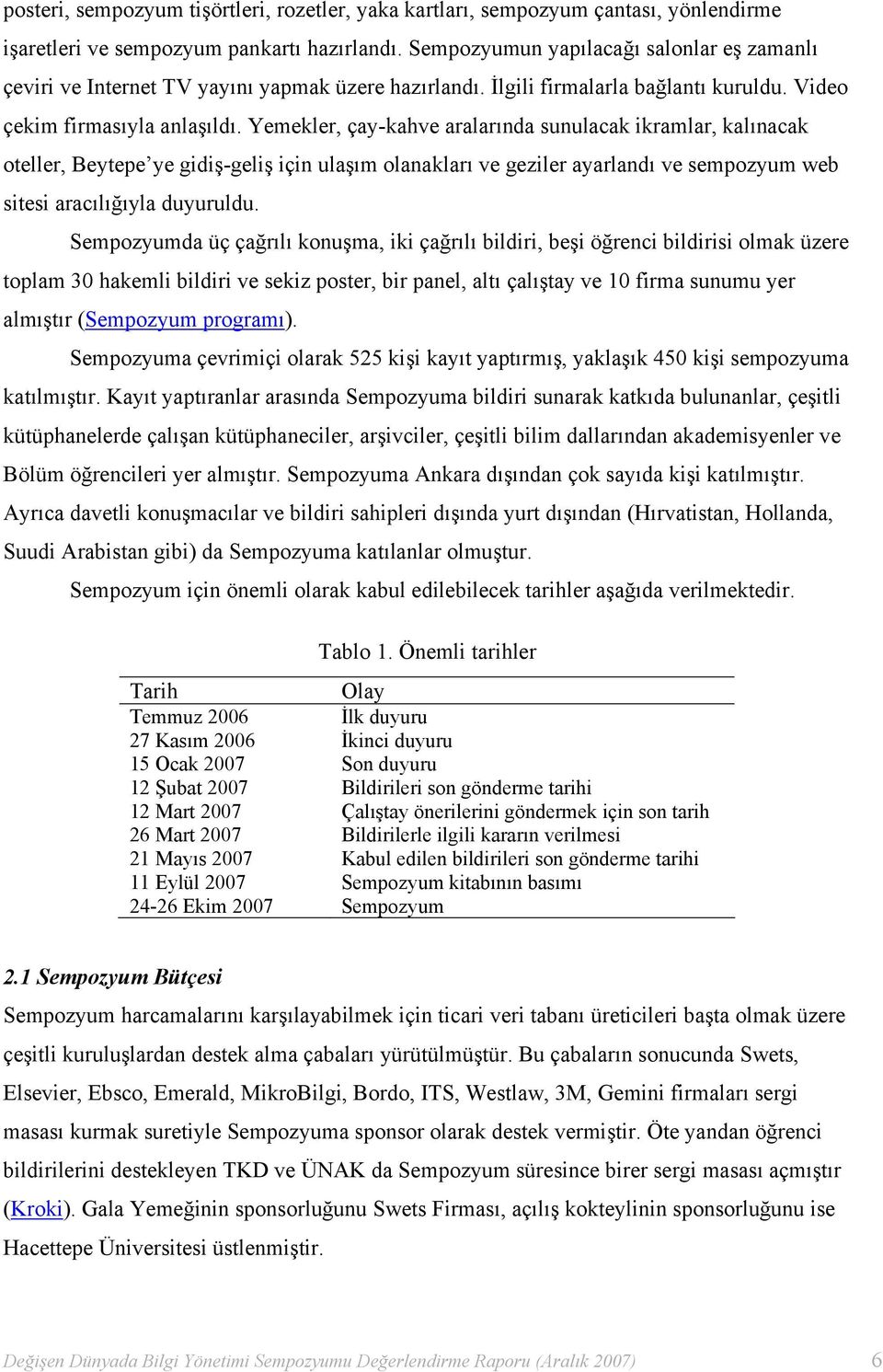 Yemekler, çay-kahve aralarında sunulacak ikramlar, kalınacak oteller, Beytepe ye gidiş-geliş için ulaşım olanakları ve geziler ayarlandı ve sempozyum web sitesi aracılığıyla duyuruldu.