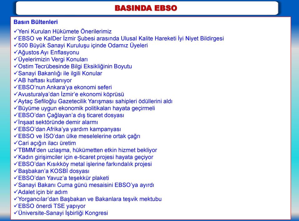 dan İzmir e ekonomi köprüsü Aytaç Sefiloğlu Gazetecilik Yarışması sahipleri ödüllerini aldı Büyüme uygun ekonomik politikaları hayata geçirmeli EBSO dan Çağlayan a dış ticaret dosyası İnşaat