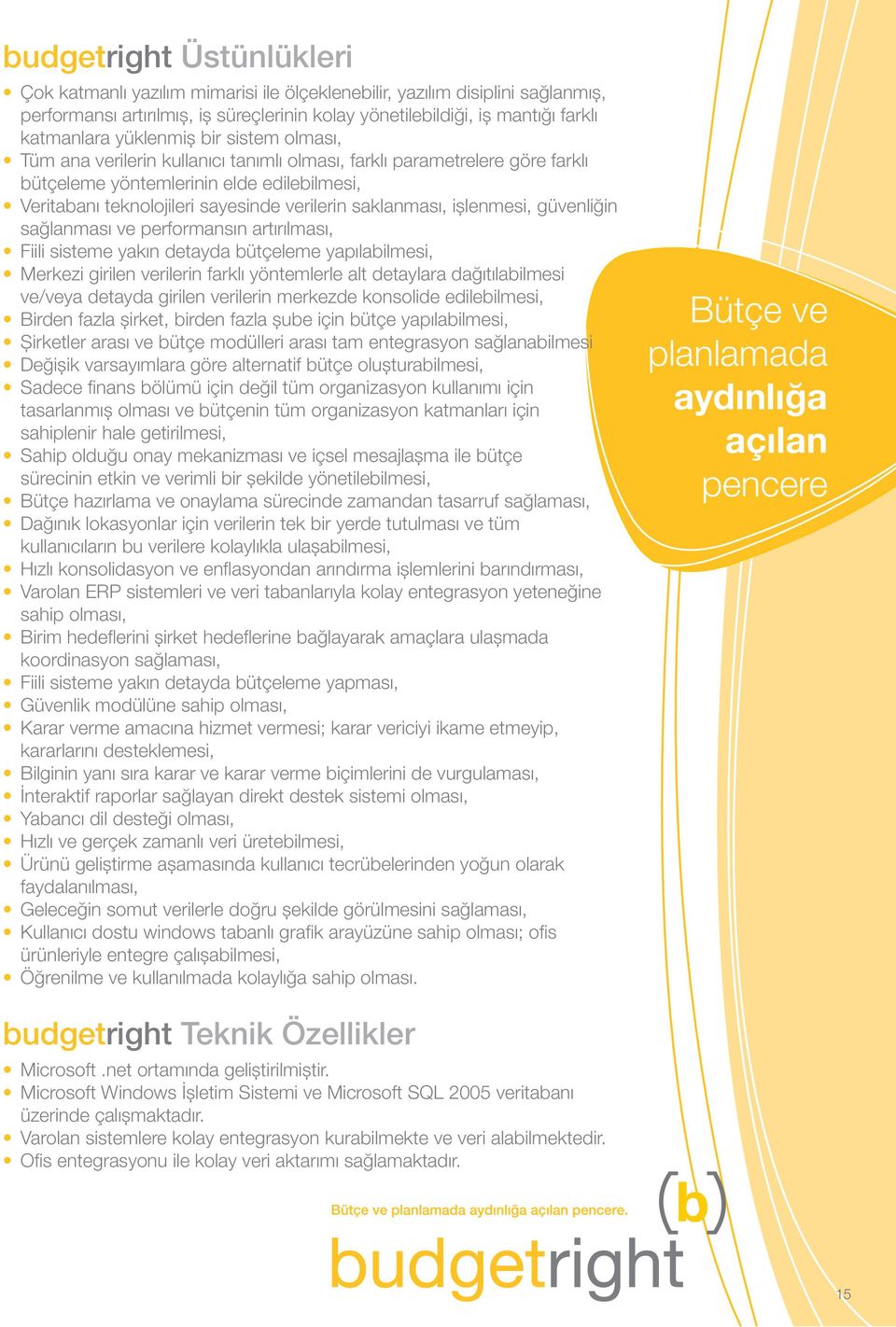 saklanması, ișlenmesi, güvenliğin sağlanması ve performansın artırılması, Fiili sisteme yakın detayda bütçeleme yapılabilmesi, Merkezi girilen verilerin farklı yöntemlerle alt detaylara