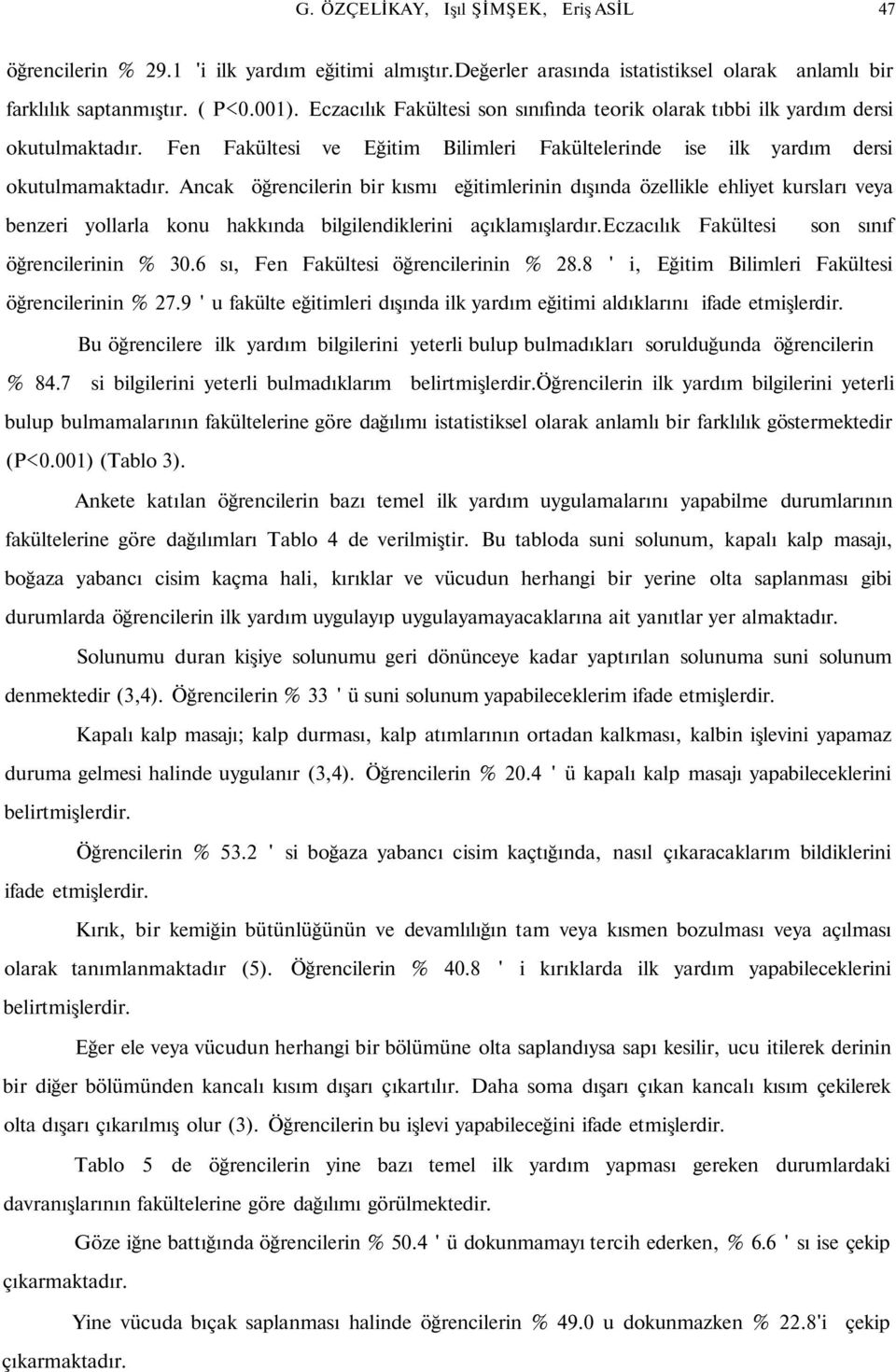 Ancak öğrencilerin bir kısmı eğitimlerinin dışında özellikle ehliyet kursları veya benzeri yollarla konu hakkında bilgilendiklerini açıklamışlardır.eczacılık Fakültesi son sınıf öğrencilerinin % 30.