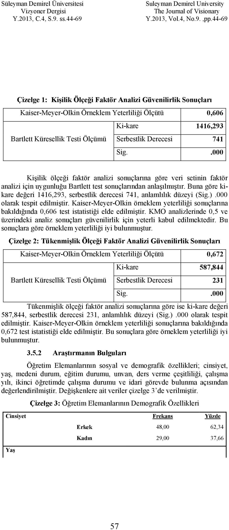 Buna göre kikare değeri 1416,293, serbestlik derecesi 741, anlamlılık düzeyi (Sig.).000 olarak tespit edilmiştir.