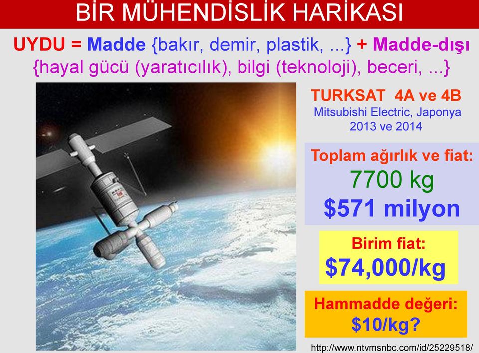 ..} TURKSAT 4A ve 4B Mitsubishi Electric, Japonya 2013 ve 2014 Toplam ağırlık ve