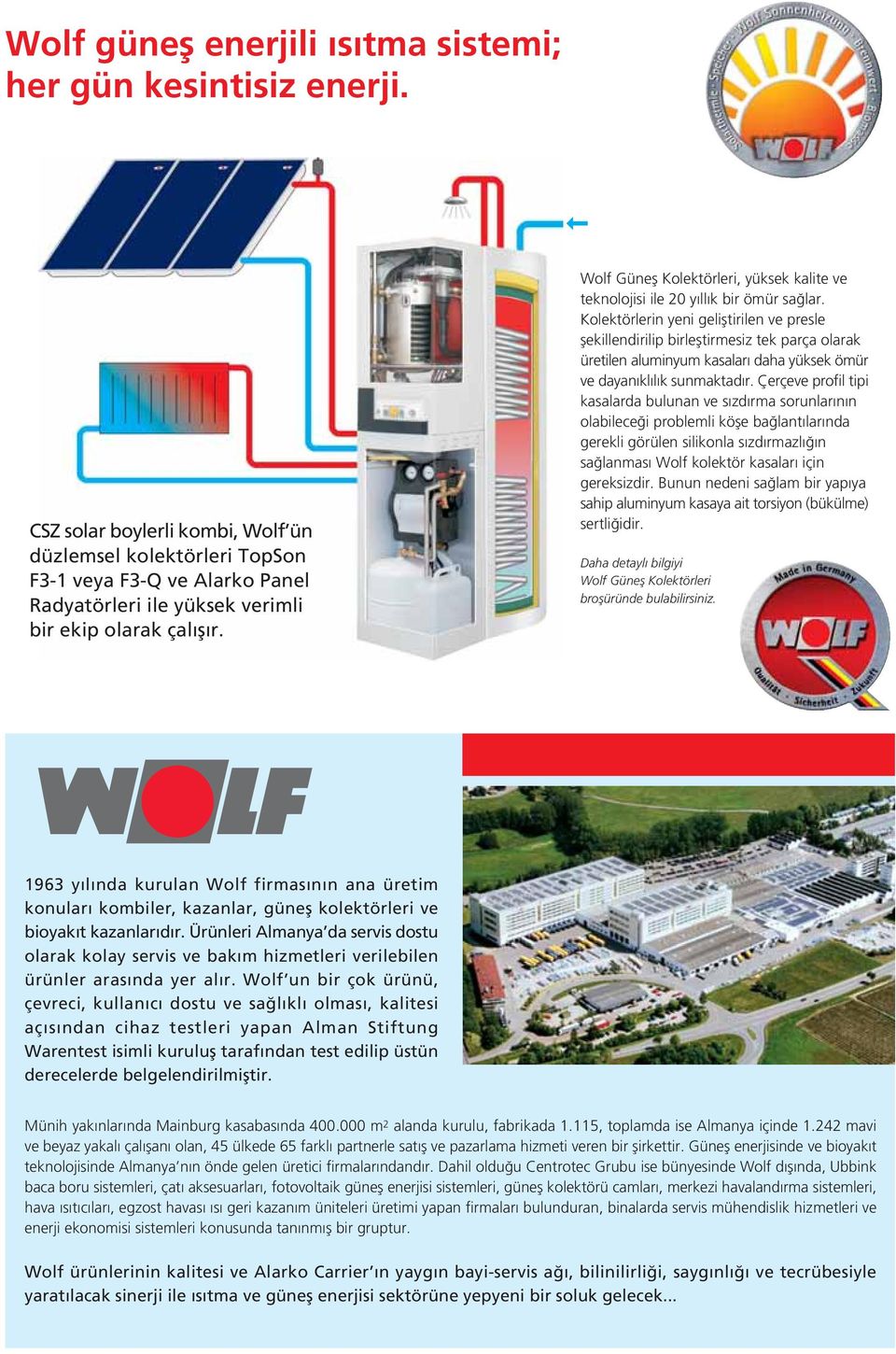 Wolf Günefl Kolektörleri, yüksek kalite ve teknolojisi ile 20 y ll k bir ömür sa lar.