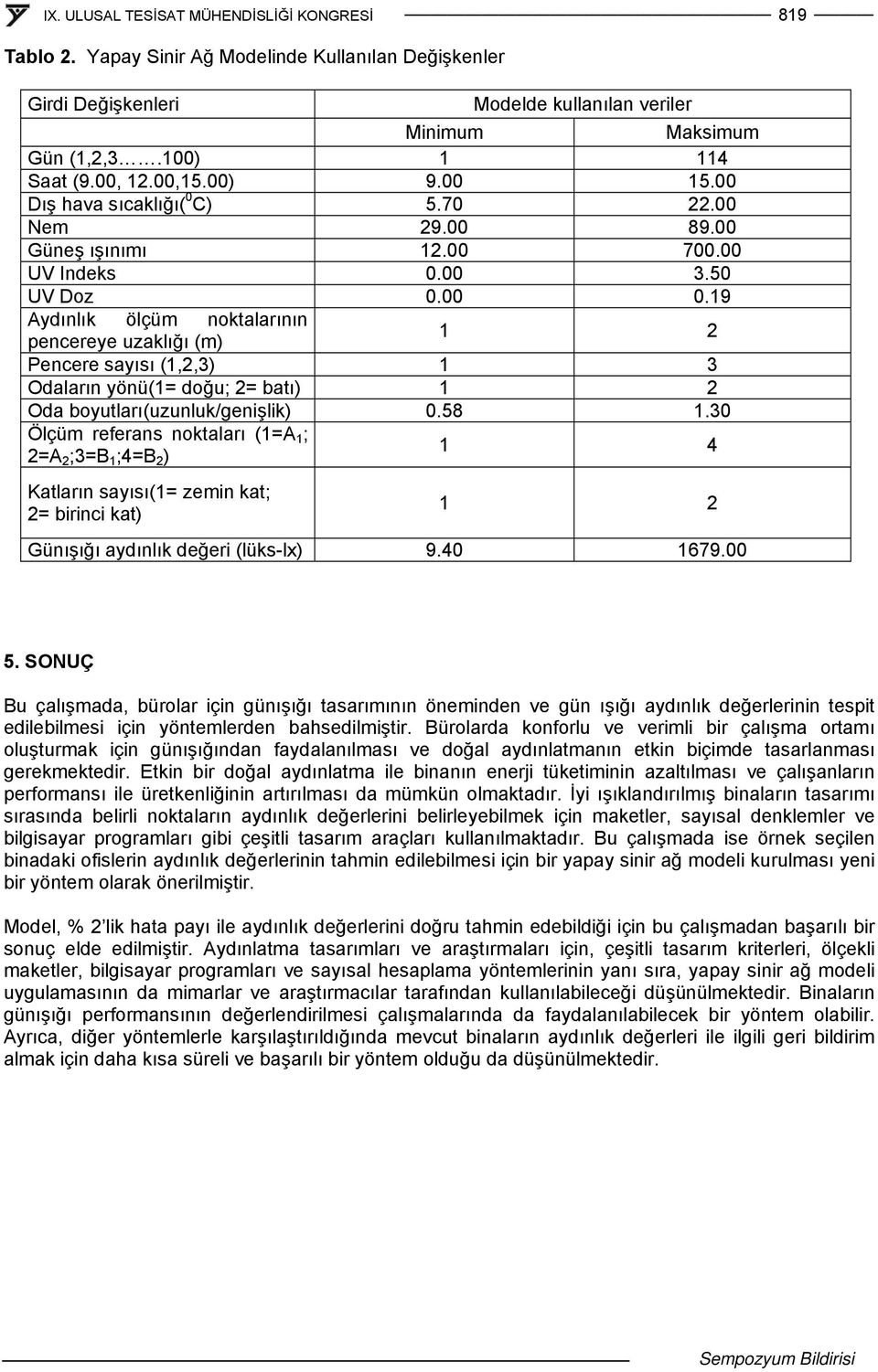 19 Aydınlık ölçüm noktalarının pencereye uzaklığı (m) 1 2 Pencere sayısı (1,2,3) 1 3 Odaların yönü(1= doğu; 2= batı) 1 2 Oda boyutları(uzunluk/genişlik) 0.58 1.