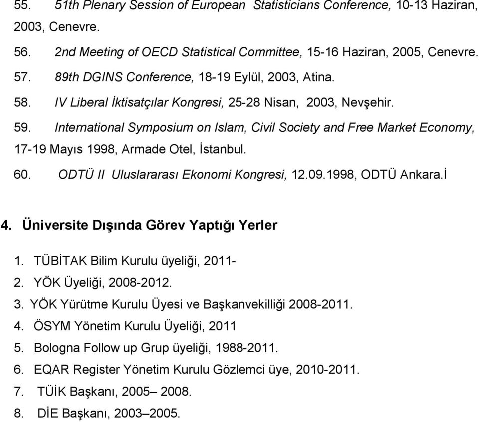 International Symposium on Islam, Civil Society and Free Market Economy, 17-19 Mayıs 1998, Armade Otel, İstanbul. 60. ODTÜ II Uluslararası Ekonomi Kongresi, 12.09.1998, ODTÜ Ankara.İ 4.