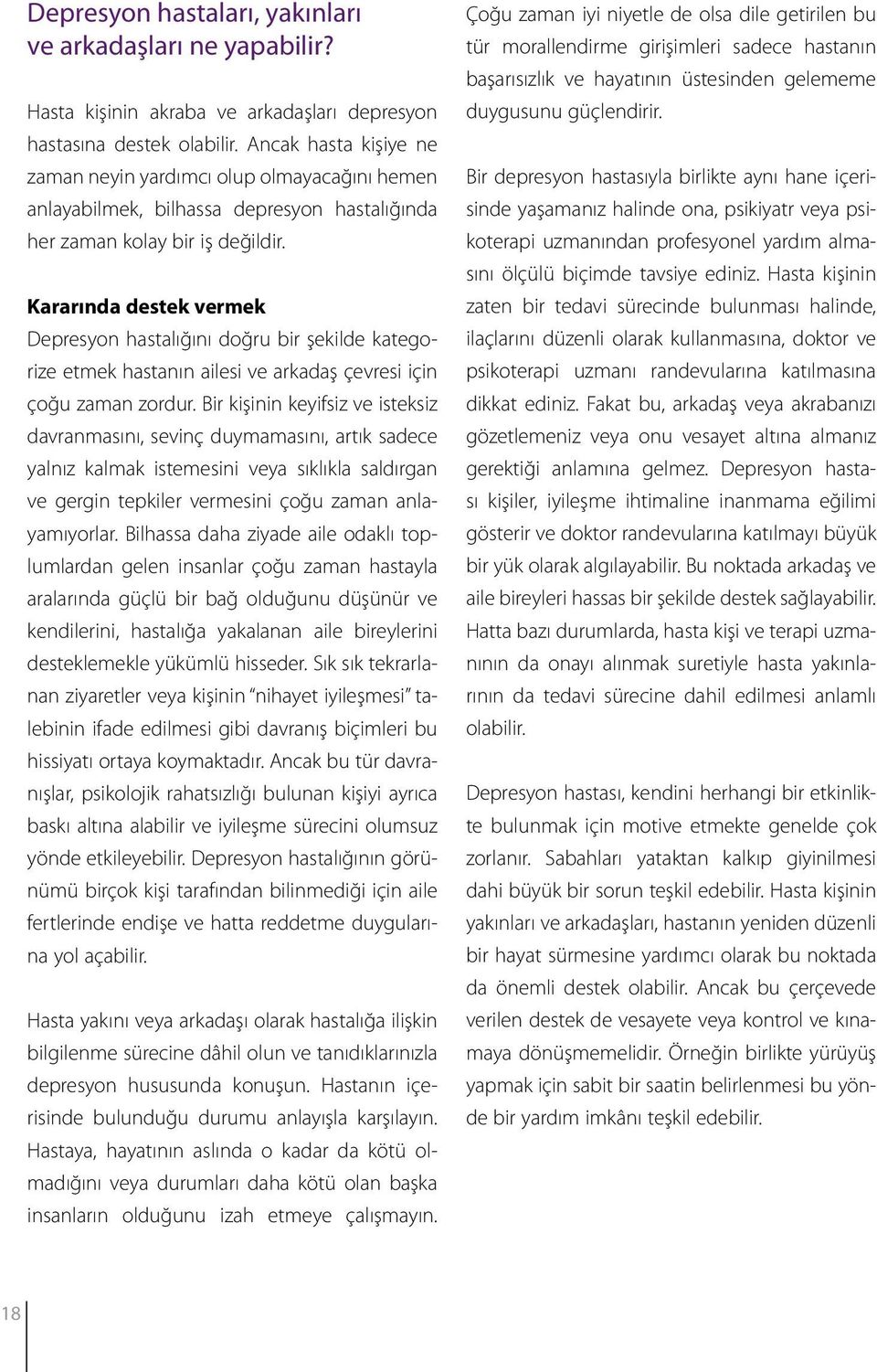 Kararında destek vermek Depresyon hastalığını doğru bir şekilde kategorize etmek hastanın ailesi ve arkadaş çevresi için çoğu zaman zordur.