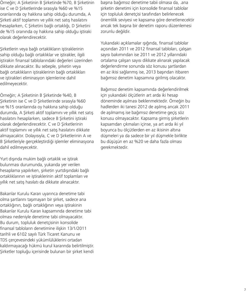 Şirketlerin veya bağlı ortaklıkların iştiraklerinin sahip olduğu bağlı ortaklıklar ve iştirakler, ilgili iştirakin finansal tablolarındaki değerleri üzerinden dikkate alınacaktır.