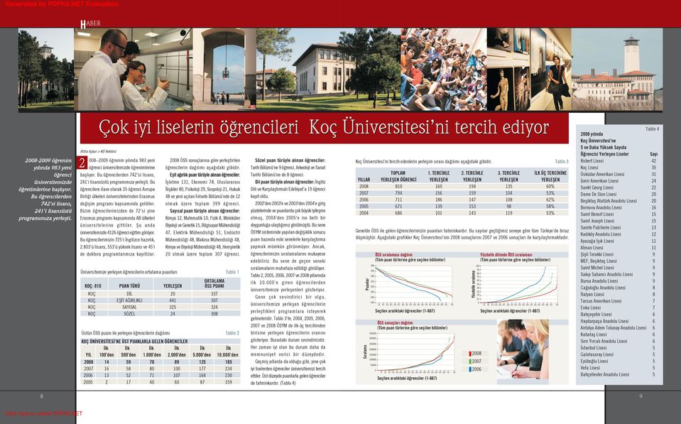 Bu ö rencilerden 742 si lisans, 241 i lisansüstü program m za yerleflti. Bu ö rencilere ilave olarak 35 ö renci Avrupa Birli i ülkeleri üniversitelerinden Erasmus de iflim program kapsam nda geldiler.