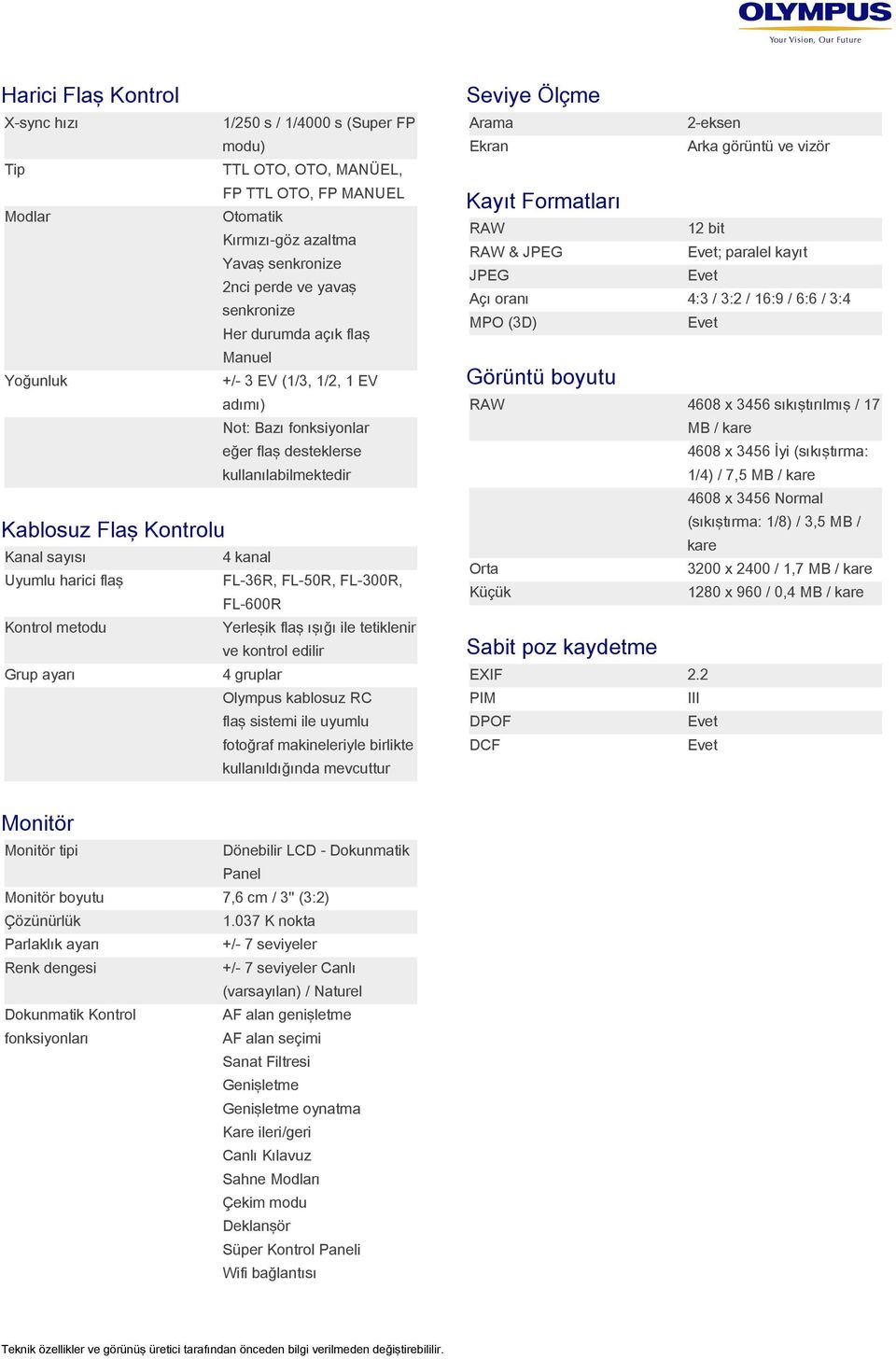 (1/3, 1/2, 1 EV Görüntü boyutu adımı) RAW 4608 x 3456 sıkıştırılmış / 17 Not: Bazı fonksiyonlar MB / kare eğer flaş desteklerse 4608 x 3456 İyi (sıkıştırma: kullanılabilmektedir 1/4) / 7,5 MB / kare