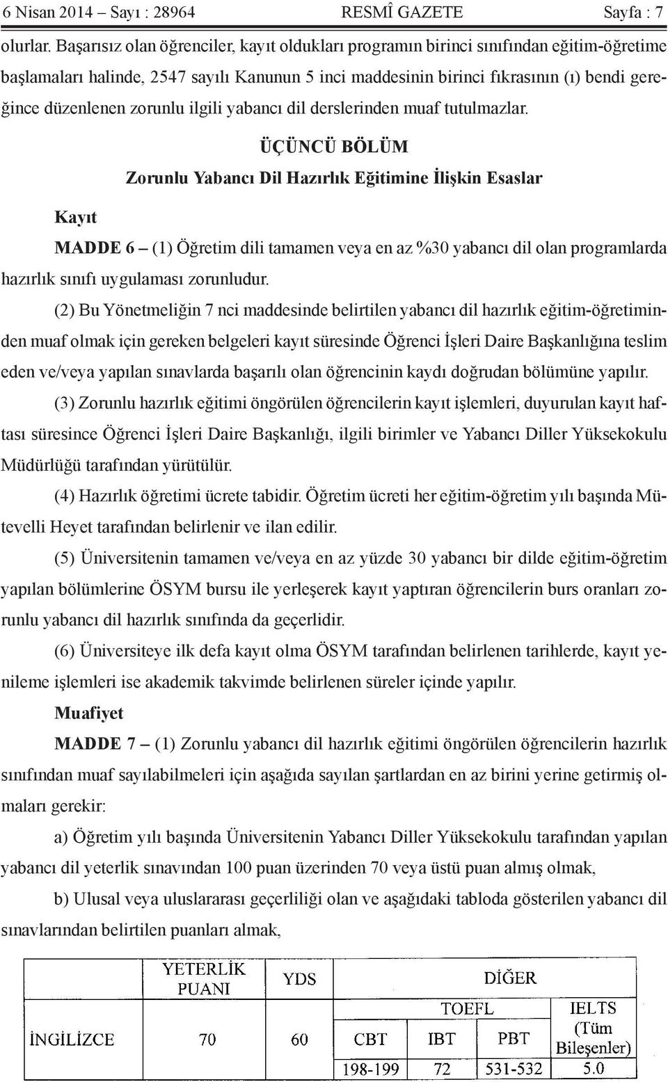 zorunlu ilgili yabancı dil derslerinden muaf tutulmazlar.