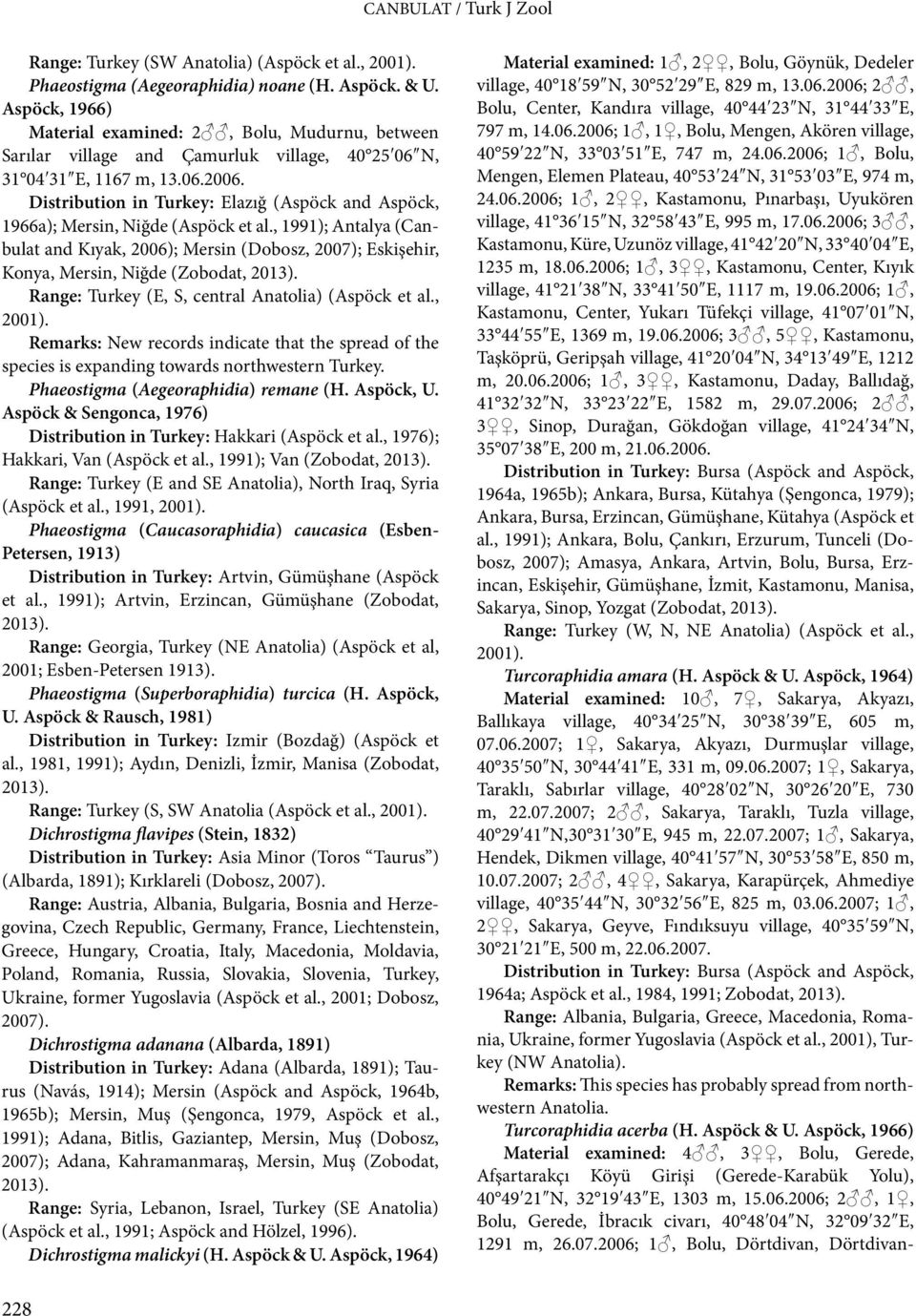 Distribution in Turkey: Elazığ (Aspöck and Aspöck, 1966a); Mersin, Niğde (Aspöck et al.