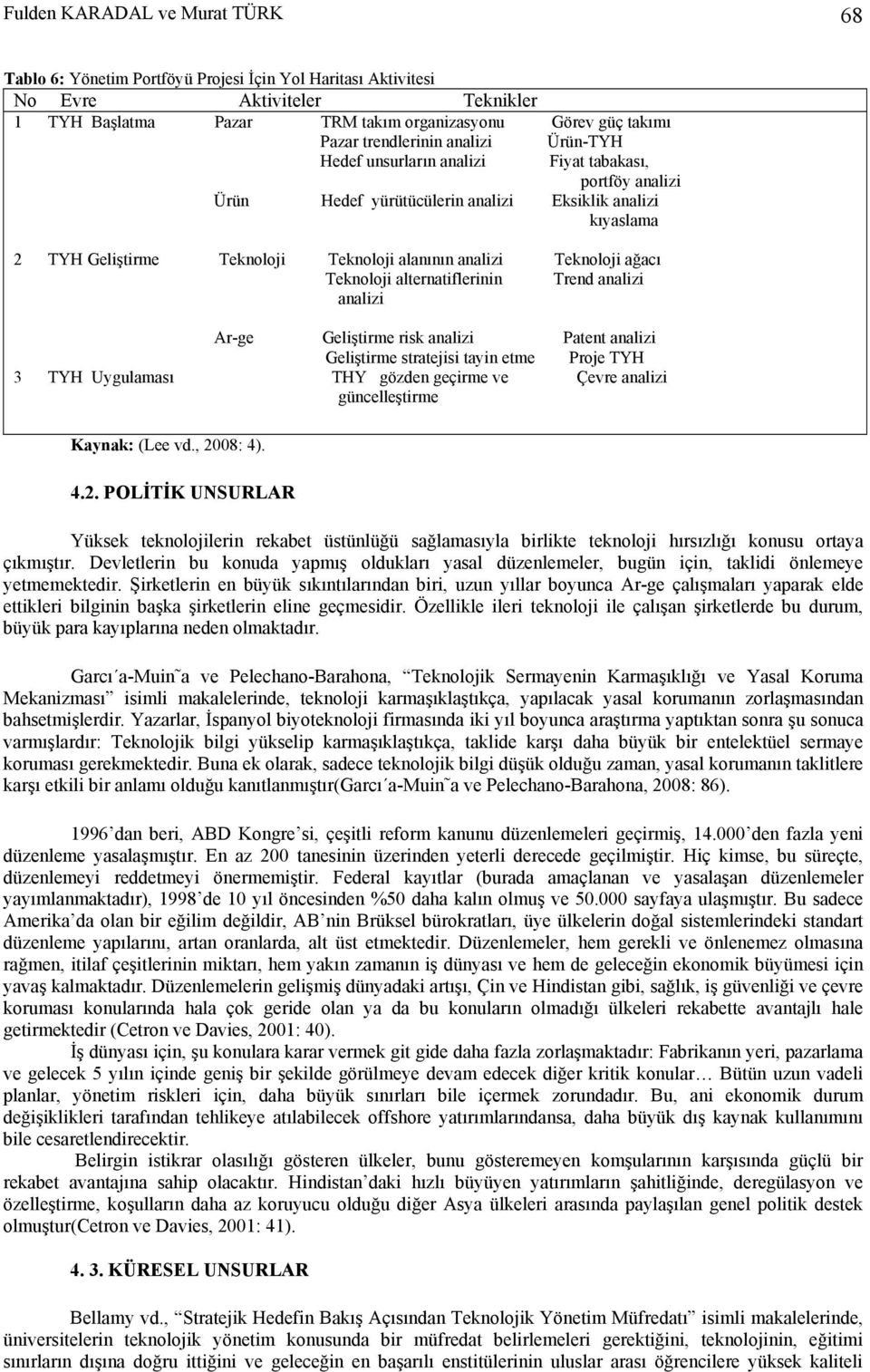 analizi Teknoloji ağacı Teknoloji alternatiflerinin Trend analizi analizi Ar-ge Geliştirme risk analizi Patent analizi Geliştirme stratejisi tayin etme Proje TYH 3 TYH Uygulaması THY gözden geçirme