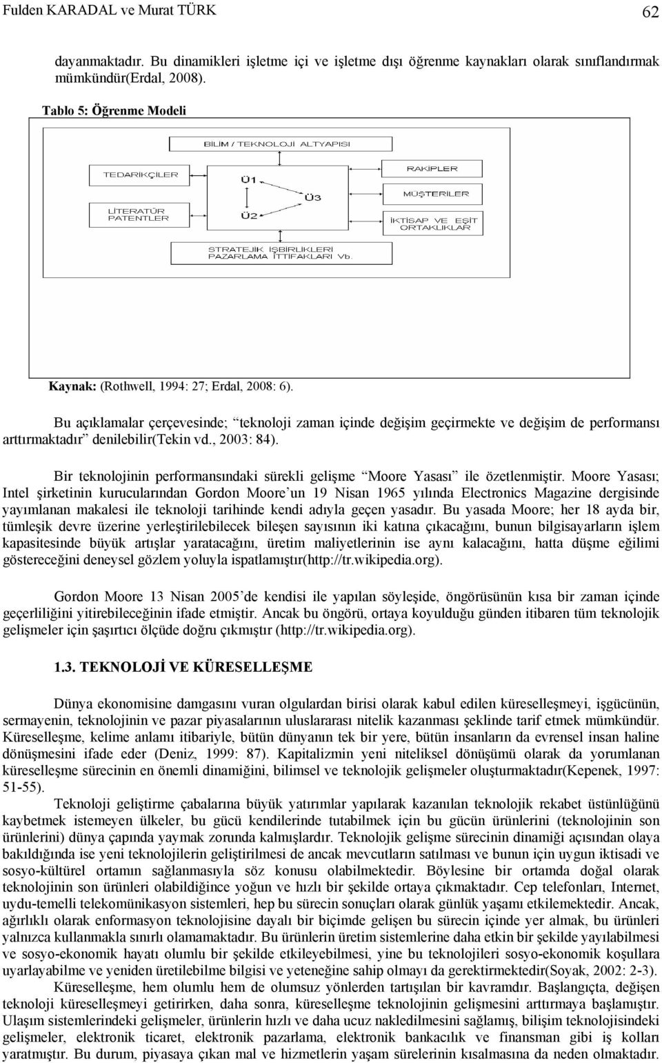 Bu açıklamalar çerçevesinde; teknoloji zaman içinde değişim geçirmekte ve değişim de performansı arttırmaktadır denilebilir(tekin vd., 2003: 84).