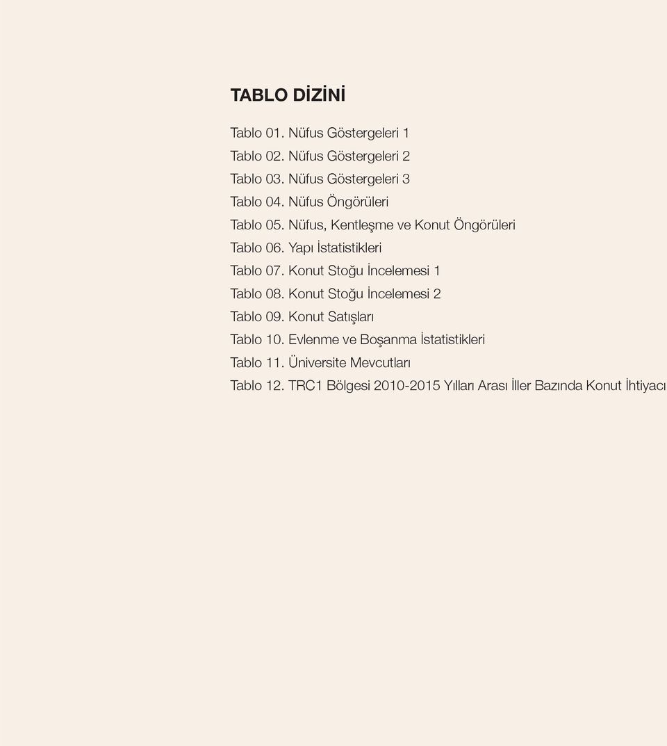 Yap statistikleri Tablo 07. Konut Sto u ncelemesi 1 Tablo 08. Konut Sto u ncelemesi 2 Tablo 09.