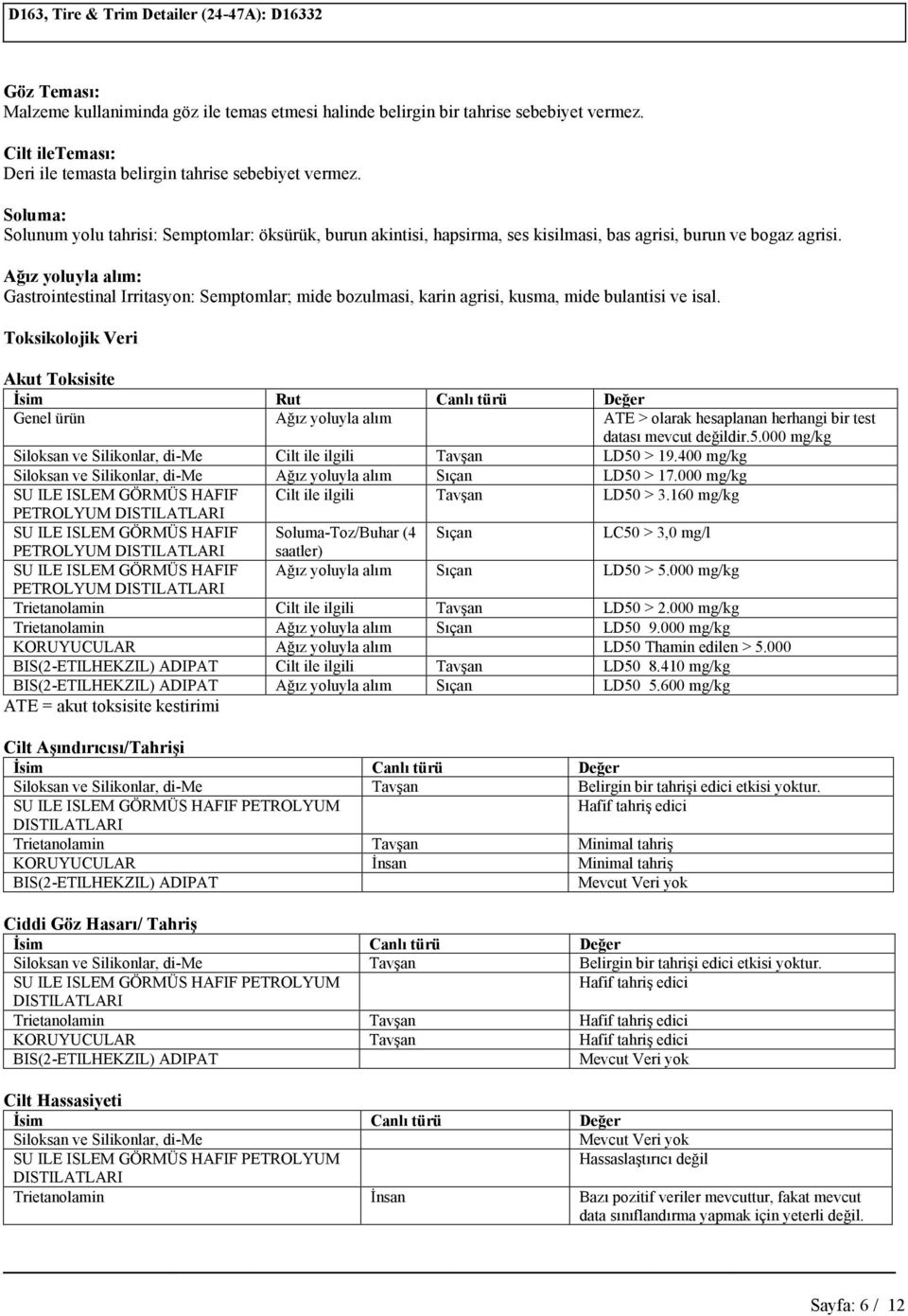 : Gastrointestinal Irritasyon: Semptomlar; mide bozulmasi, karin agrisi, kusma, mide bulantisi ve isal.