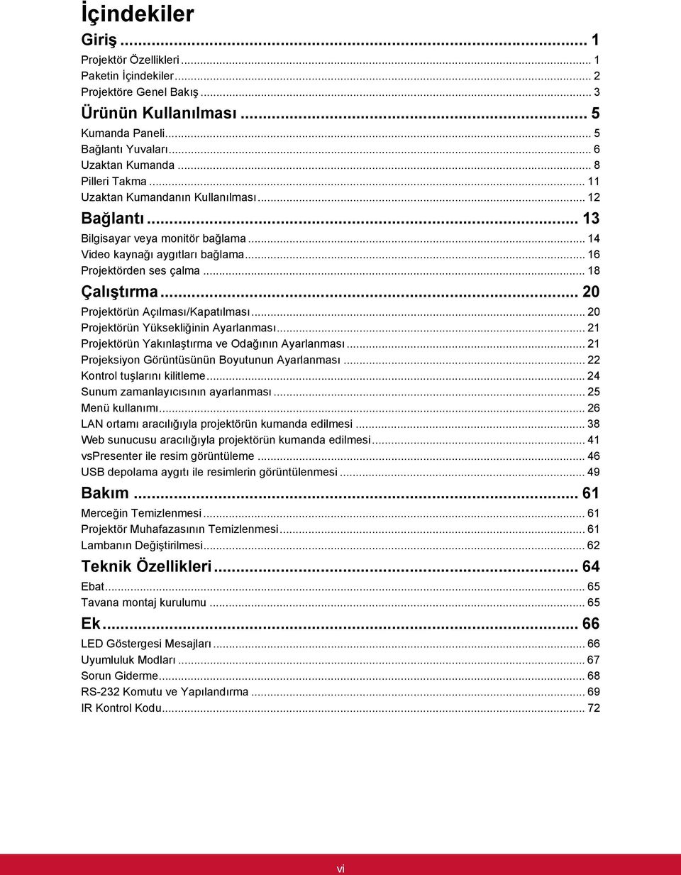 .. 20 Projektörün Açılması/Kapatılması... 20 Projektörün Yüksekliğinin Ayarlanması... 21 Projektörün Yakınlaştırma ve Odağının Ayarlanması... 21 Projeksiyon Görüntüsünün Boyutunun Ayarlanması.