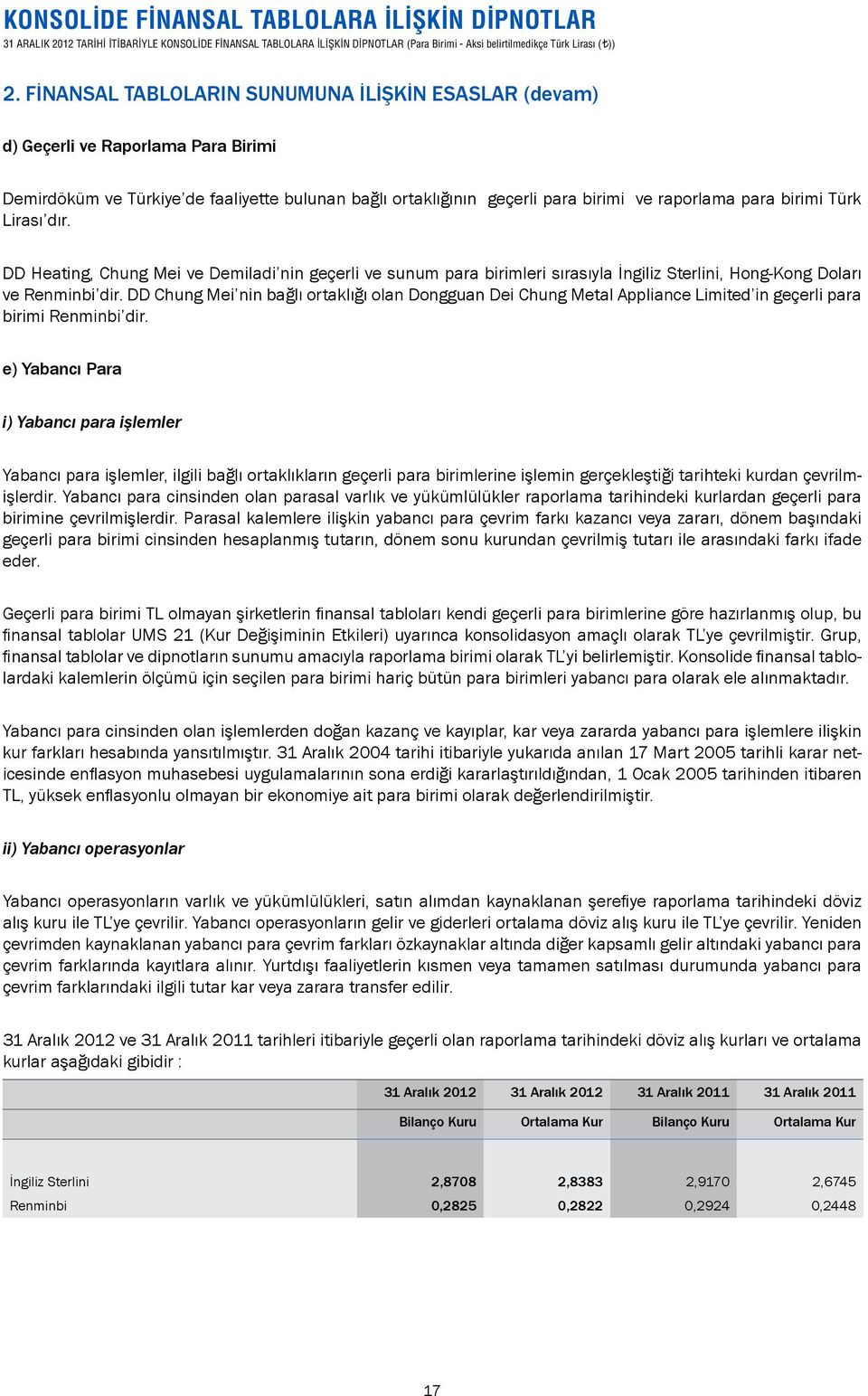 DD Chung Mei nin bağlı ortaklığı olan Dongguan Dei Chung Metal Appliance Limited in geçerli para birimi Renminbi dir.