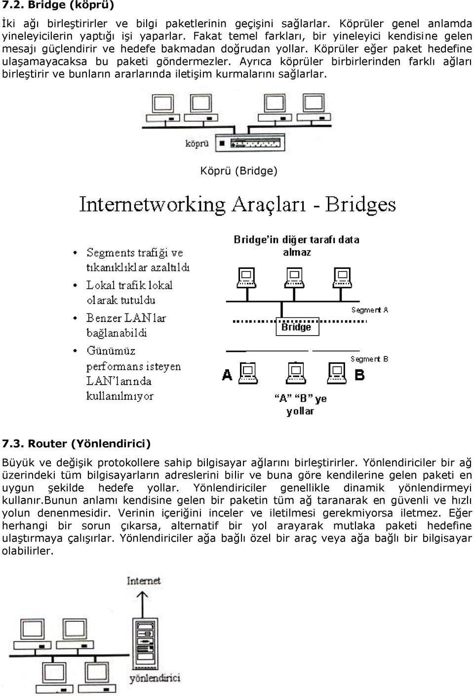 Ayrıca köprüler birbirlerinden farklı ağları birleştirir ve bunların ararlarında iletişim kurmalarını sağlarlar. Köprü (Bridge) 7.3.