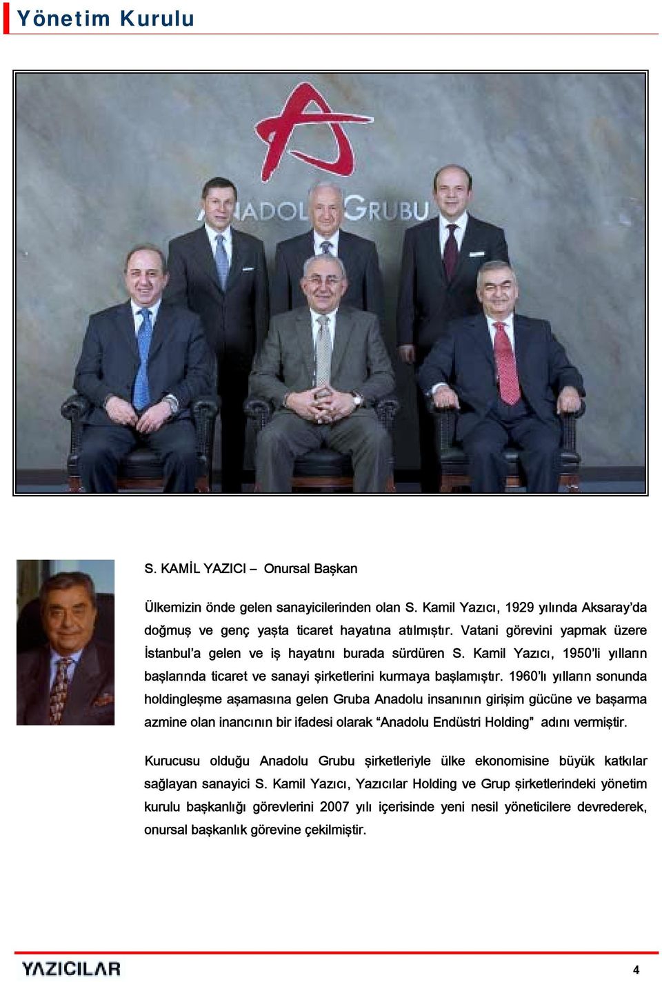 1960 lı yılların sonunda holdingleşme aşamasına gelen Gruba Anadolu insanının girişim gücüne ve başarma azmine olan inancının bir ifadesi olarak Anadolu Endüstri Holding adını vermiştir.