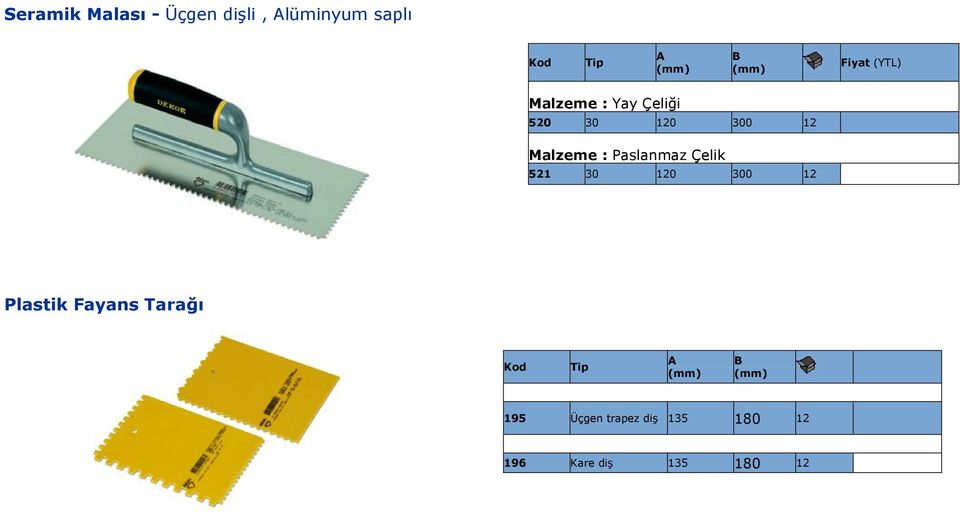 120 300 12 Plastik Fayans Tarağı 195 Üçgen