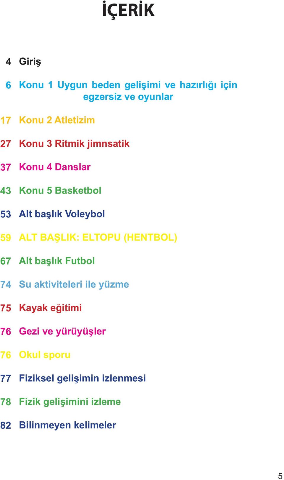 ba lık Voleybol ALT BA LIK: ELTOPU (HENTBOL) Alt ba lık Futbol Su aktiviteleri ile yüzme Kayak e itimi