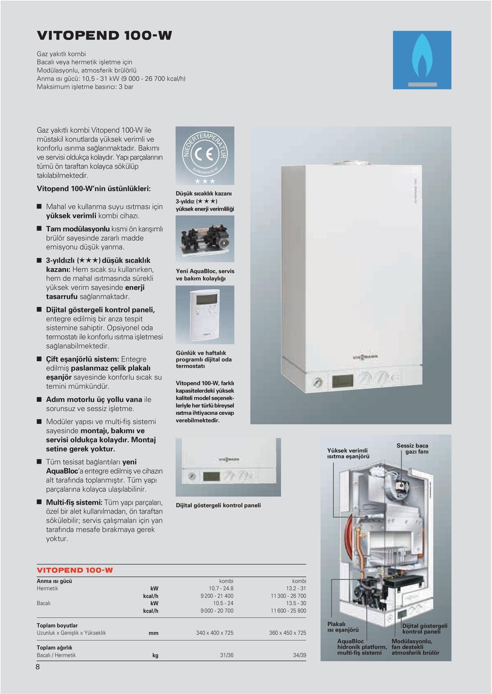 EU-Richtlinie 92/42 Vitopend 0-W nin üstünlükleri: Mahal ve kullanma suyu s tmas için yüksek verimli kombi cihaz.