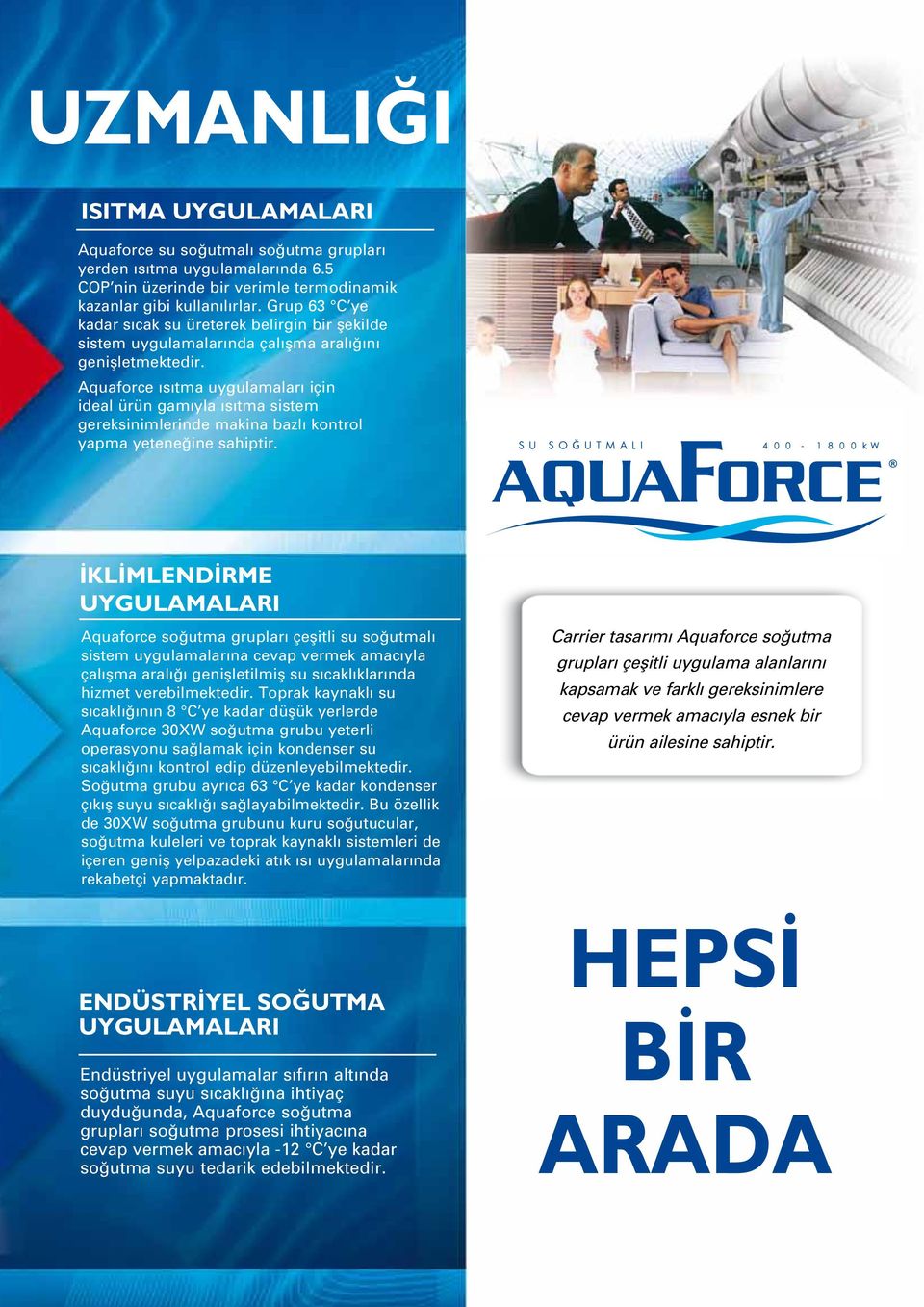 Aquaforce ısıtma uygulamaları için ideal ürün gamıyla ısıtma sistem gereksinimlerinde makina bazlı kontrol yapma yeteneğine sahiptir.